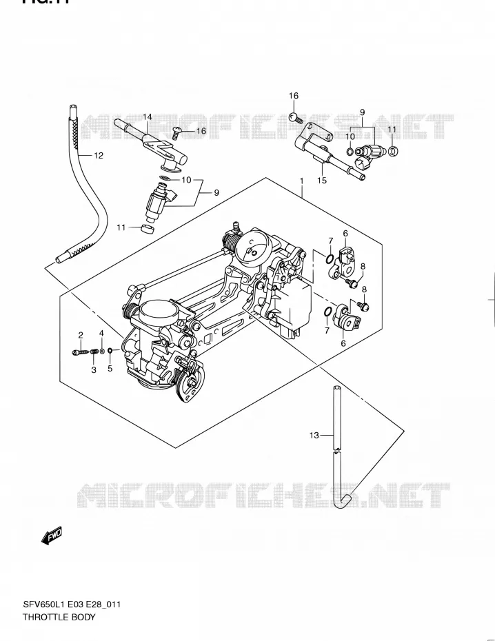 GASKLEPHUIS (SFV650L1 E28) Suzuki MOTO 650 GLADIUS 2011  SFV650 L1 (E03,E28,E33)