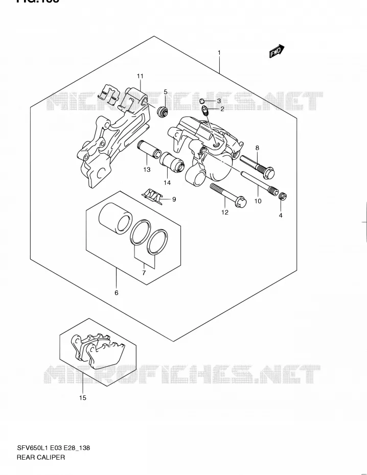 REAR CALIPER (SFV650L1 E28) Suzuki MOTO 650 GLADIUS 2011  SFV650 L1 (E03,E28,E33)