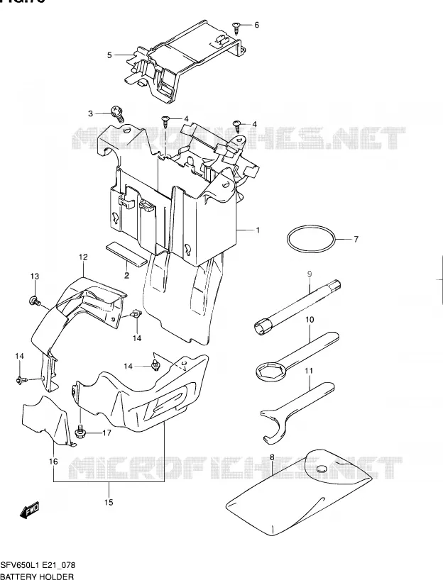 ACCU BOX - TOOLS (SFV650AL1 E21) Suzuki MOTO 650 GLADIUS 2011  SFV650L1(E24)
