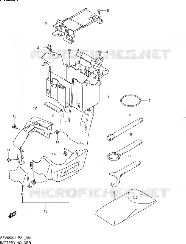 ACCU BOX - TOOLS (SFV650UAL1 E21) Suzuki MOTO 650 GLADIUS 2011  SFV650L1(E24)