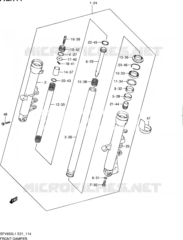 FRONT SCHOKDEMPER (SFV650UAL1 E21) Suzuki MOTO 650 GLADIUS 2011  SFV650L1(E24)