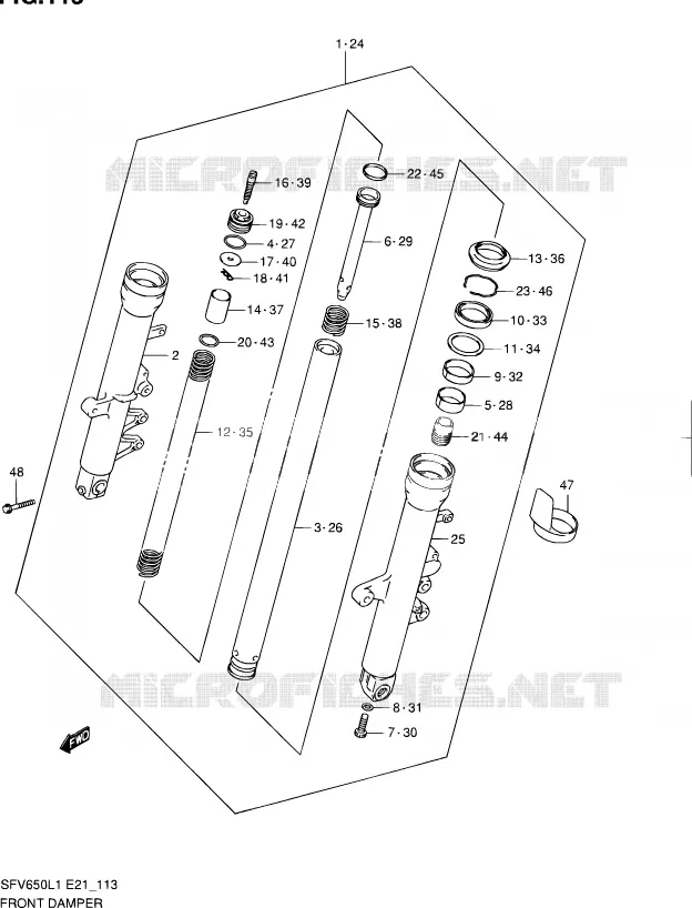 FRONT SCHOKDEMPER (SFV650UL1 E24) Suzuki MOTO 650 GLADIUS 2011  SFV650L1(E24)