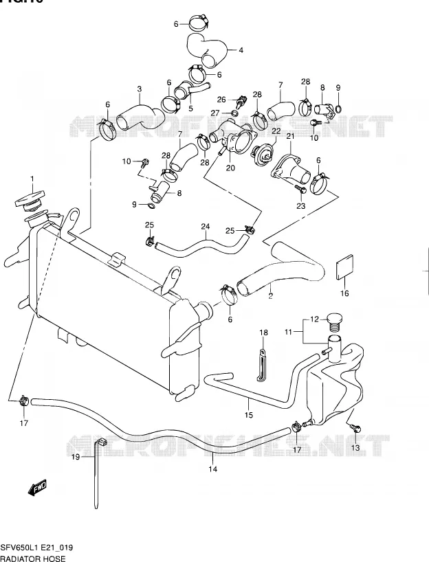 RADIATOR SLANG Suzuki MOTO 650 GLADIUS 2011  SFV650L1(E24)