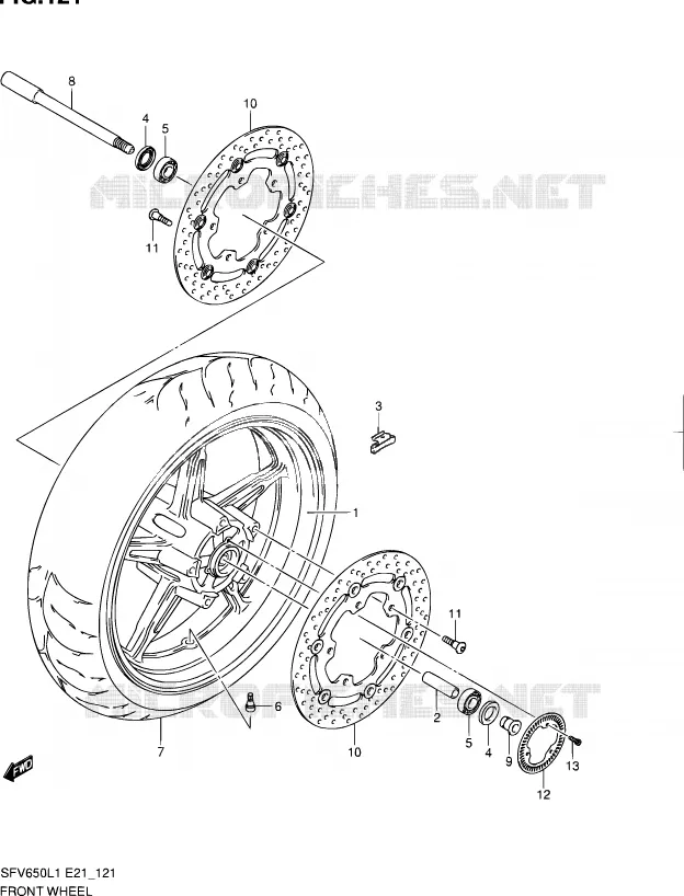 VOORWIEL (SFV650UAL1 E21) Suzuki MOTO 650 GLADIUS 2011  SFV650L1(E24)