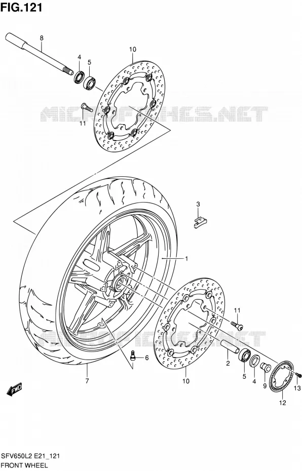 VOORWIEL (SFV650UAL2 E21) Suzuki MOTO 650 GLADIUS 2012  SFV650L2(E24)