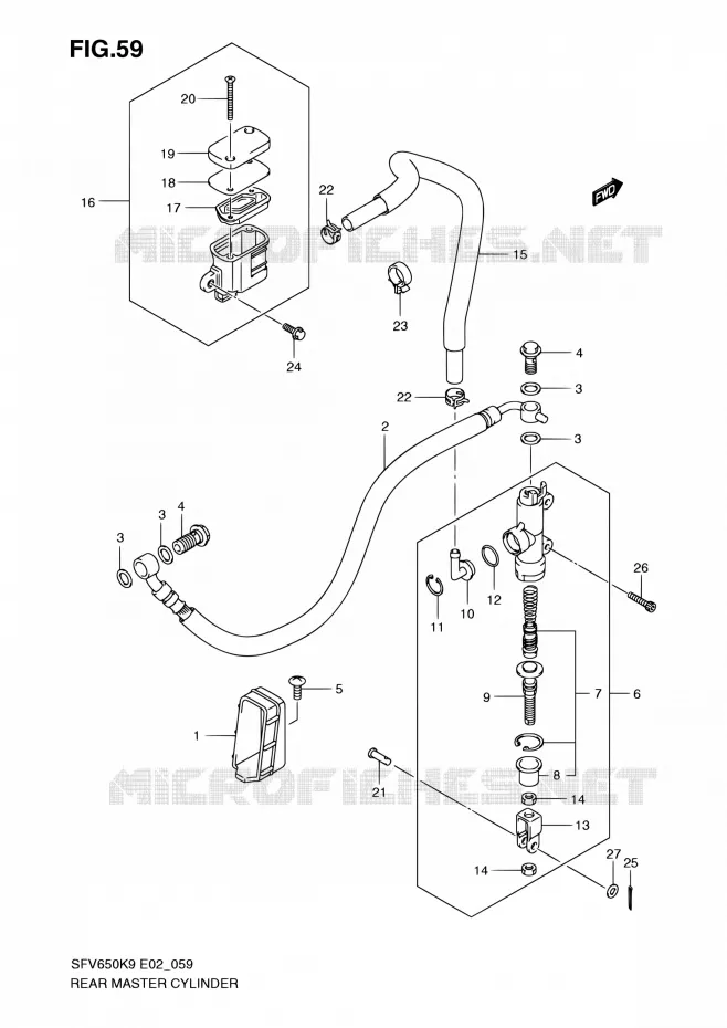ACHTER HOOFDREMCILINDER (SFV650K9/UK9/L0/UL0) Suzuki MOTO 650 GLADIUS 2010  SFV650AL0(E19)