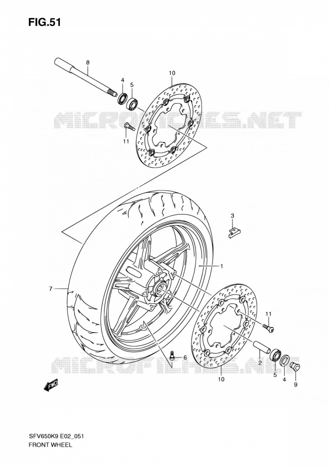 VOORWIEL (SFV650K9/UK9/L0/UL0) Suzuki MOTO 650 GLADIUS 2010  SFV650AL0(E19)