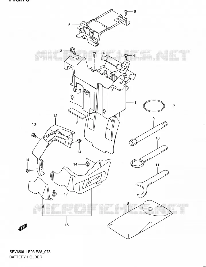 ACCU BOX - TOOLS (SFV650AL1 E28) Suzuki MOTO 650 GLADIUS 2011  SFV650A L1 (E03,E28,E33)