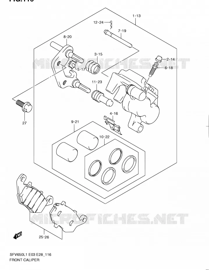 FRONT CALIPER Suzuki MOTO 650 GLADIUS 2011  SFV650A L1 (E03,E28,E33)