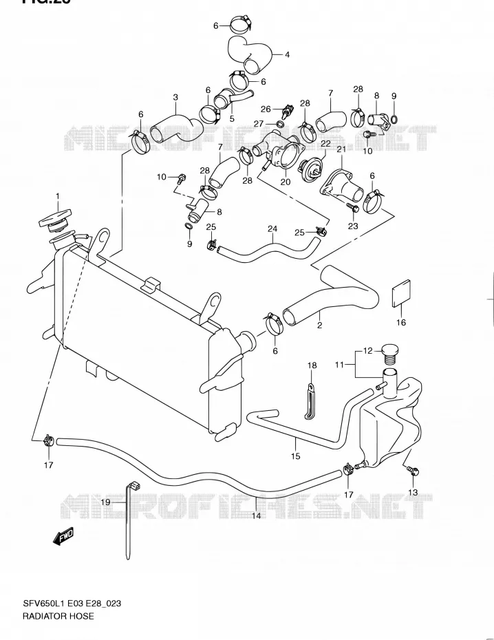 RADIATOR SLANG Suzuki MOTO 650 GLADIUS 2011  SFV650A L1 (E03,E28,E33)