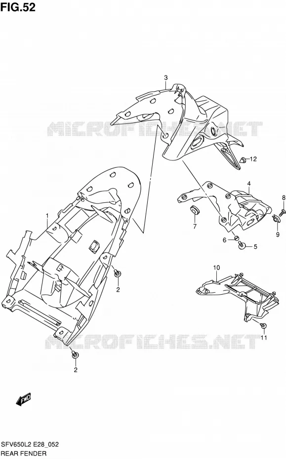 ACHTERSPATBORD Suzuki MOTO 650 GLADIUS 2012  SFV650AL2(E03,E28,E33)