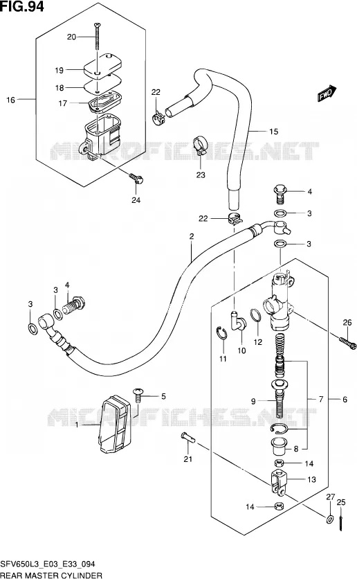 ACHTER HOOFDREMCILINDER (SFV650L3 E03) Suzuki MOTO 650 GLADIUS 2013  SFV650A L3 (E03,E28,E33)