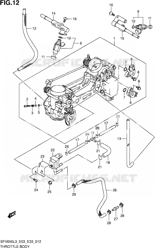 GASKLEPHUIS (SFV650L3 E33) Suzuki MOTO 650 GLADIUS 2013  SFV650A L3 (E03,E28,E33)