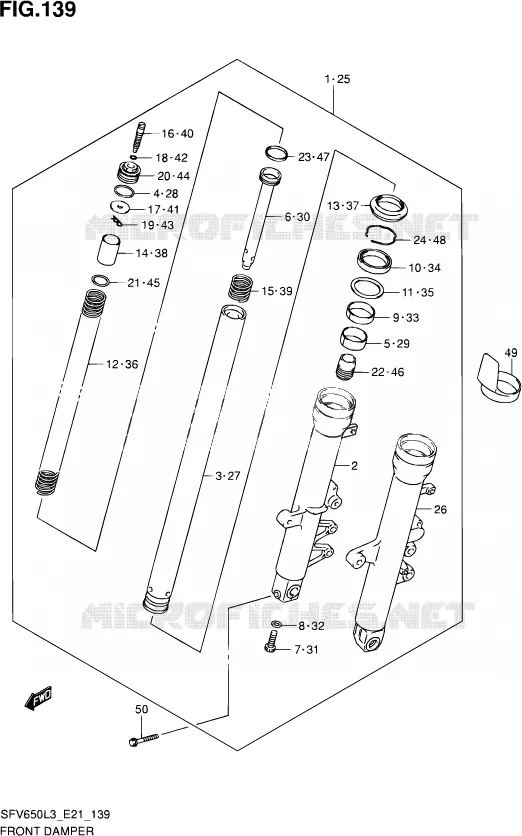 FRONT SCHOKDEMPER (SFV650L3 E21) Suzuki MOTO 650 GLADIUS 2015  SFV650A L3 (E21)