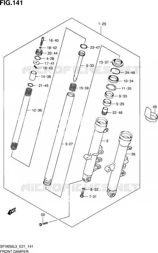 FRONT SCHOKDEMPER (SFV650UL3 E21) Suzuki MOTO 650 GLADIUS 2015  SFV650A L3 (E21)