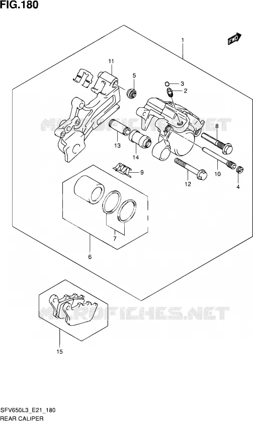 REAR CALIPER (SFV650AUEL3 E21) Suzuki MOTO 650 GLADIUS 2013  SFV650A L3 (E21)