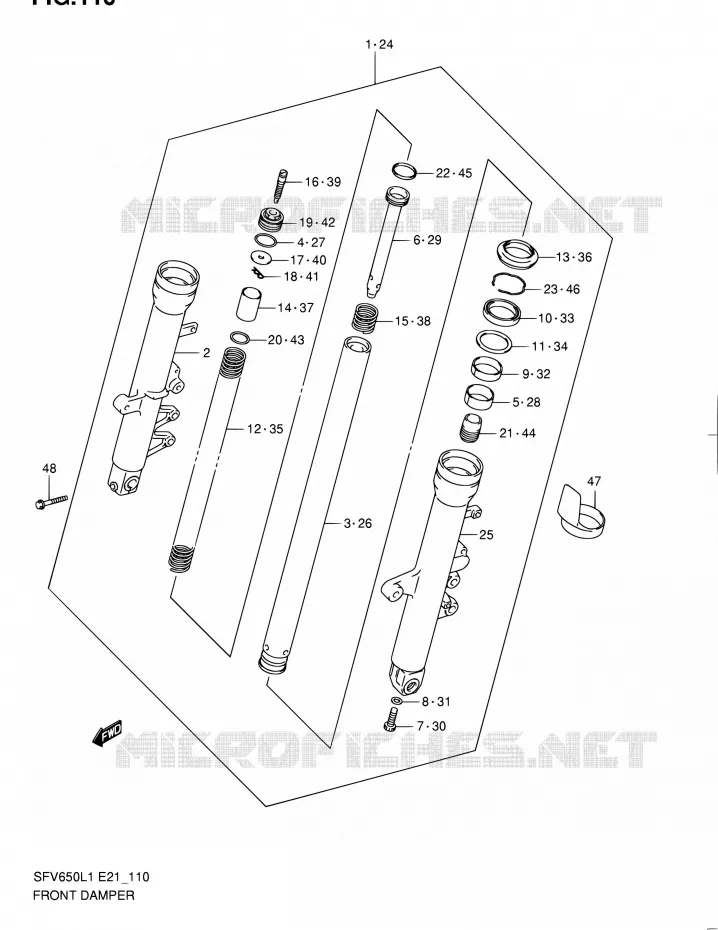 FRONT SCHOKDEMPER (SFV650L1 E24) Suzuki MOTO 650 GLADIUS 2011  SFV650UL1(E24)