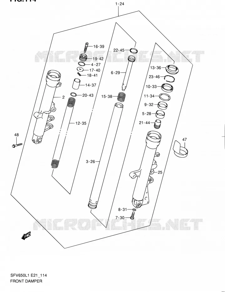 FRONT SCHOKDEMPER (SFV650UAL1 E21) Suzuki MOTO 650 GLADIUS 2011  SFV650UL1(E24)