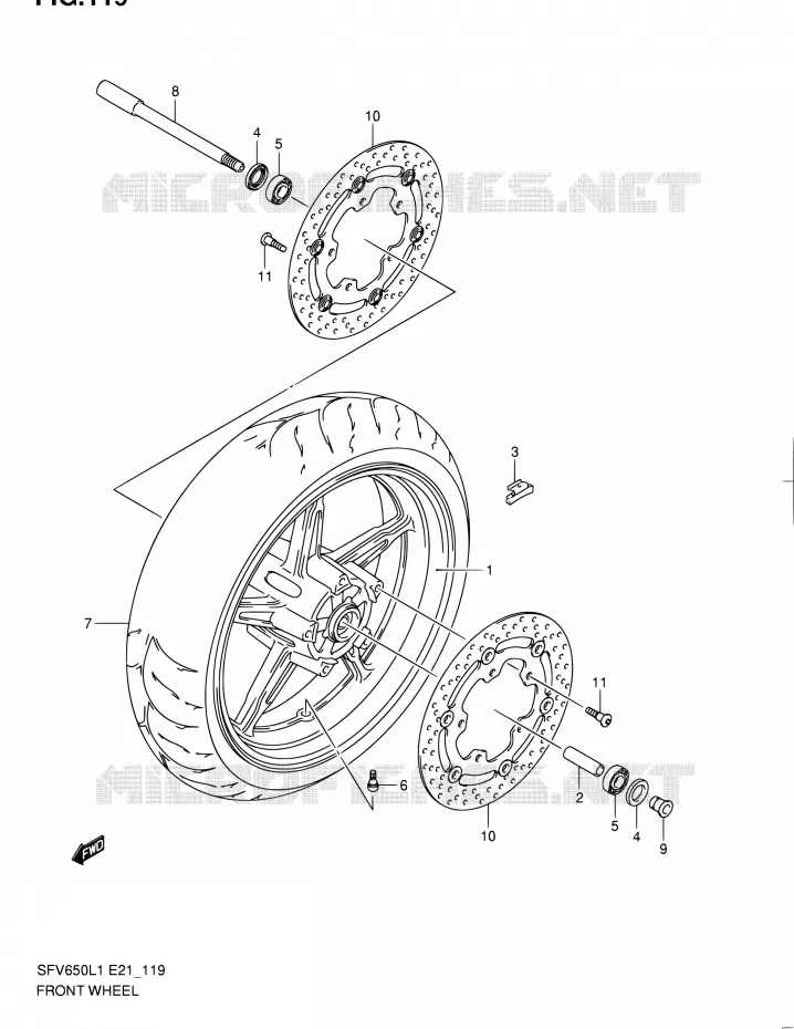 VOORWIEL (SFV650UL1 E21) Suzuki MOTO 650 GLADIUS 2011  SFV650UL1(E24)
