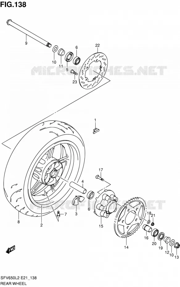 ACHTERWIEL (SFV650L2 E21) Suzuki MOTO 650 GLADIUS 2012  SFV650UL2(E21)
