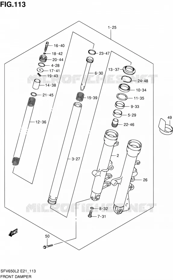 FRONT SCHOKDEMPER (SFV650AL2 E21) Suzuki MOTO 650 GLADIUS 2012  SFV650UL2(E21)