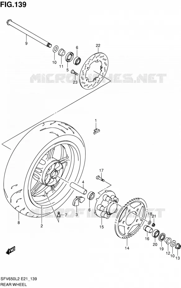 ACHTERWIEL (SFV650L2 E24) Suzuki MOTO 650 GLADIUS 2012  SFV650UL2(E24)
