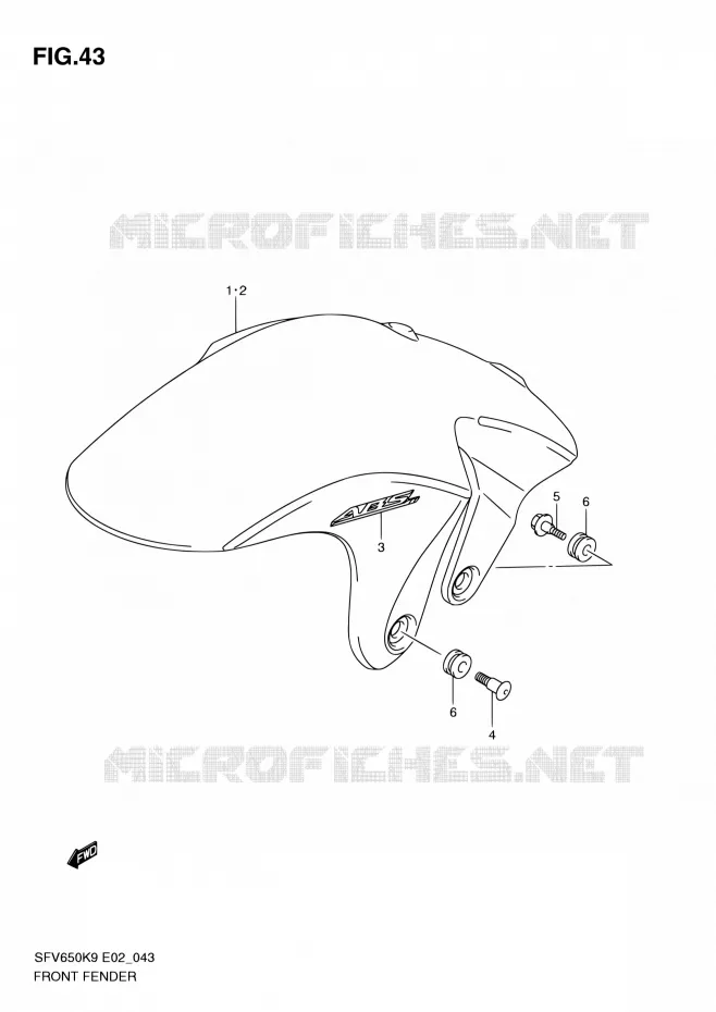 FRONT FENDER (MODEL K9) Suzuki MOTO 650 GLADIUS 2009  SFV650UAK9(E24)