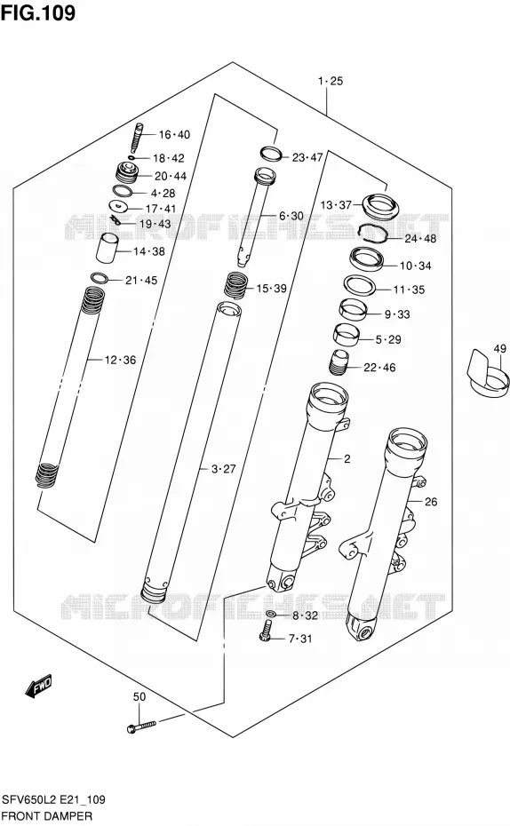 FRONT SCHOKDEMPER (SFV650L2 E21) Suzuki MOTO 650 GLADIUS 2012  SFV650UAL2(E21)