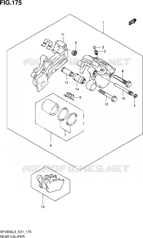 REAR CALIPER (SFV650L3 E21) Suzuki MOTO 650 GLADIUS 2013  SFV650UA L3 (E21)