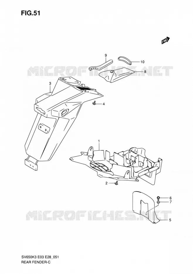 ACHTERSPATBORD (MODELE K3) Suzuki MOTO 650 SV 2003  SV650K3/SV650S K3