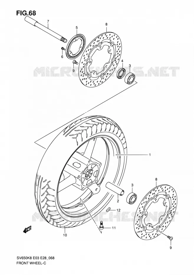 VOORWIEL (SV650AK8/SAK8/AK9/SAK9/SAL0) Suzuki MOTO 650 SV 2009  SV650A K9/SV650SA K9