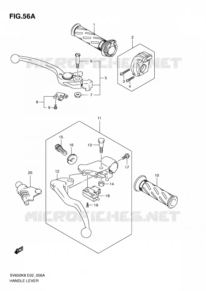 HANDGRIPS - LEVERS (MODEL L0) Suzuki MOTO 650 SV 2010  SV650SAL0(E19)
