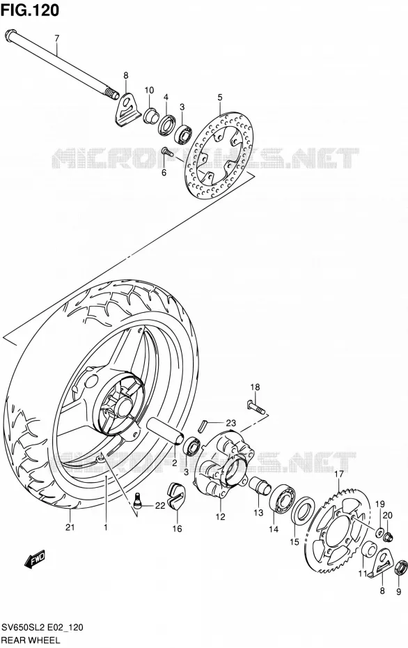 ACHTERWIEL (SV650SUL2 E24) Suzuki MOTO 650 SV 2012  SV650SAL2(E24)