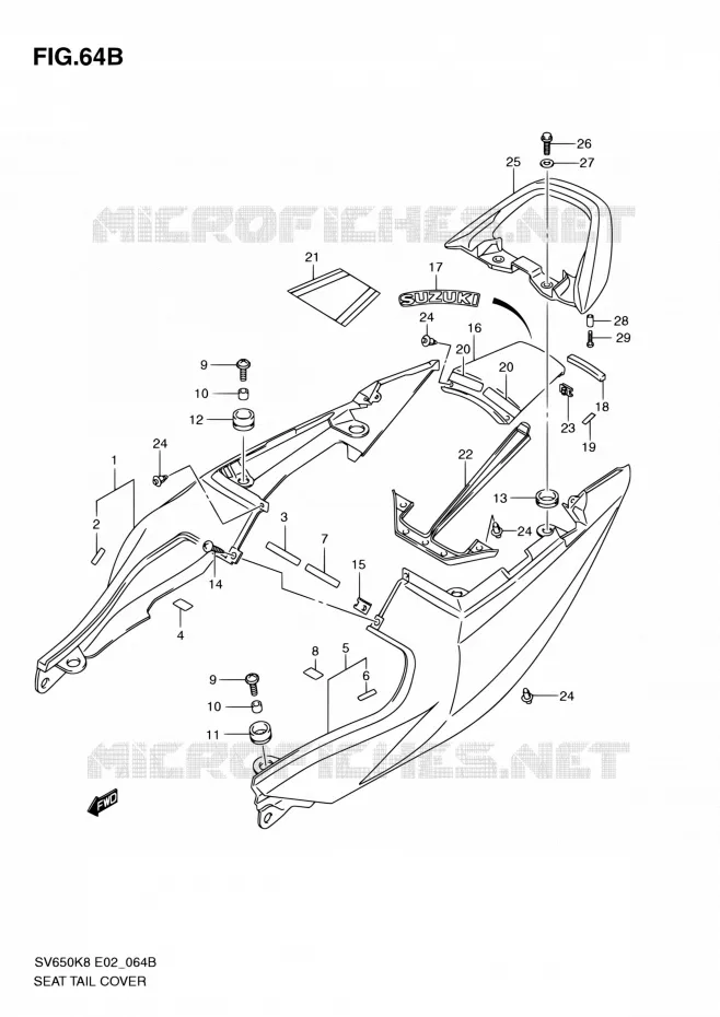 ACHTER KUIP (SV650SL0/SUL0/SAL0/SUAL0) Suzuki MOTO 650 SV 2008  SV650SUK8(E19)