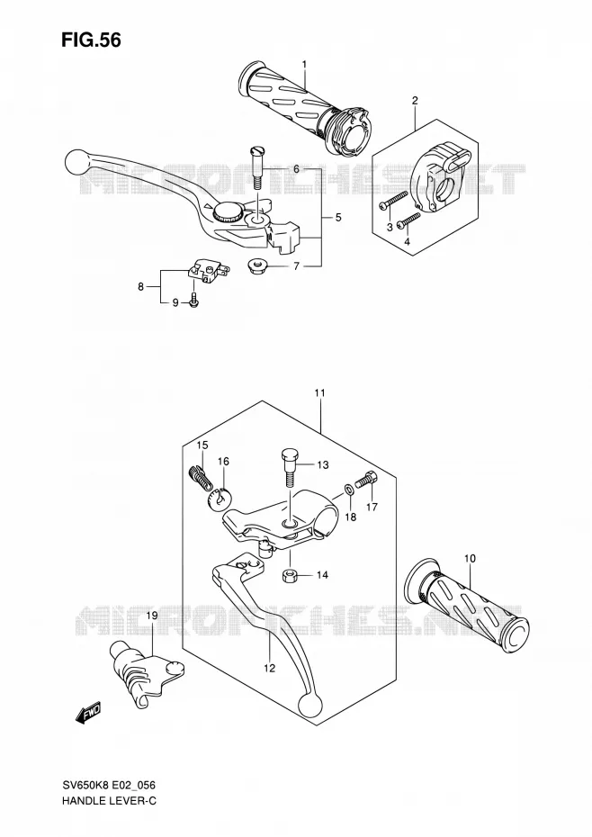 HANDGRIPS - LEVERS (MODEL K8/K9) Suzuki MOTO 650 SV-S 2009  SV650SUK9(E19)