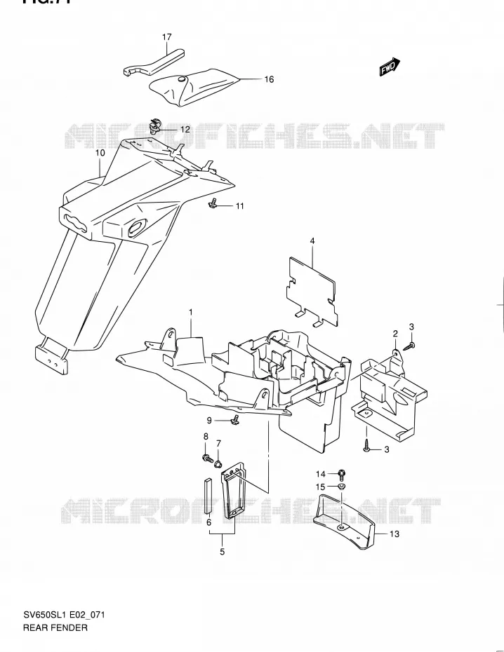 ACHTERSPATBORD (SV650SL1 E24) Suzuki MOTO 650 SV 2011  SV650SUL1(E24)