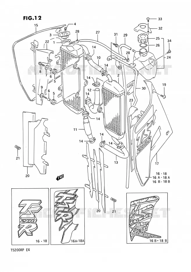 RADIATOR Suzuki MOTO 200 TS-R 1992  TS200R N (E02,E04,E24)
