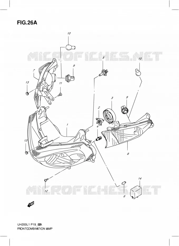 KOPLAMP (MODEL EXECUTIVE P19) Suzuki SCOOTER 200 BURGMAN 2011  UH200L1(P02)