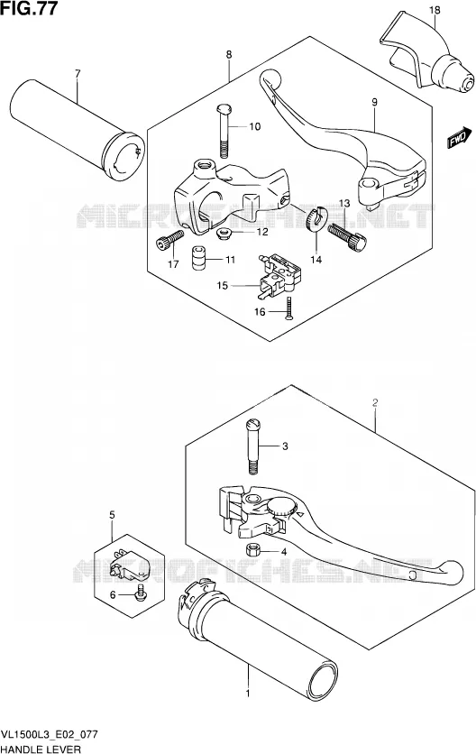 HANDGRIPS - LEVERS (VL1500L3 E02) Suzuki MOTO 1500 INTRUDER 2013  VL1500 L3 (E19)