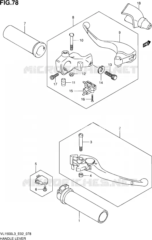 HANDGRIPS - LEVERS (VL1500L3 E19) Suzuki MOTO 1500 INTRUDER 2013  VL1500 L3 (E19)
