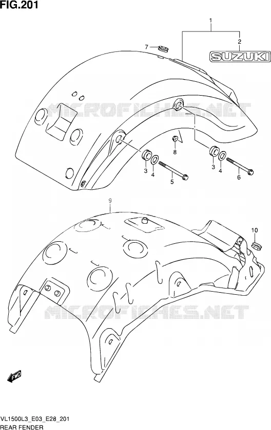 ACHTERSPATBORD (VL1500BL3 E28) Suzuki MOTO 1500 BOULEVARD 2013  VL1500 L3/VL1500B L3 (E03,E28,E33)