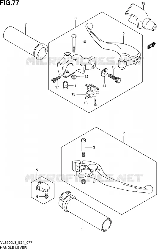 HANDGRIPS - LEVERS (VL1500L3 E24) Suzuki MOTO 1500 INTRUDER 2013  VL1500 L3/VL1500B L3 (E24)