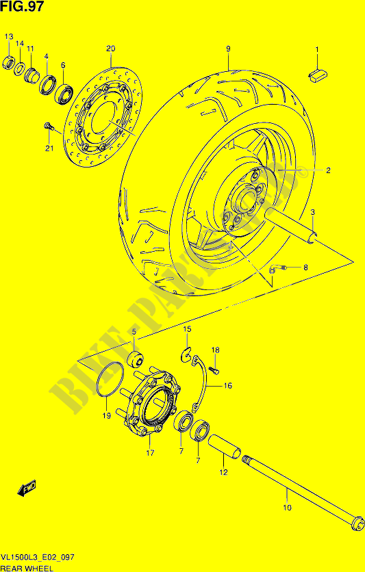 ACHTERWIEL (VL1500L3 E02) voor Suzuki INTRUDER 1500 2013