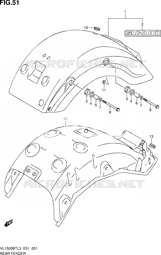 ACHTERSPATBORD Suzuki MOTO 1500 INTRUDER 2013  VL1500B TL3 (E51)