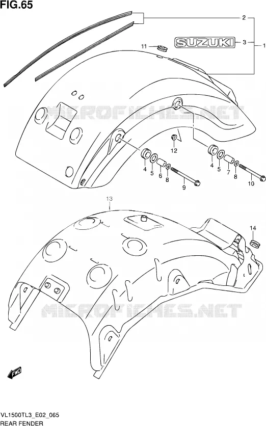 ACHTERSPATBORD Suzuki MOTO 1500 INTRUDER 2013  VL1500T L3 (E02)