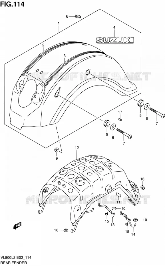 ACHTERSPATBORD (VL800CL2 E02) Suzuki MOTO 800 VOLUSIA 2012  VL800L2