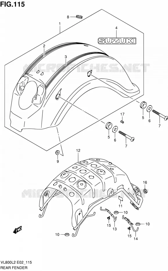 ACHTERSPATBORD (VL800CL2 E19) Suzuki MOTO 800 VOLUSIA 2012  VL800L2