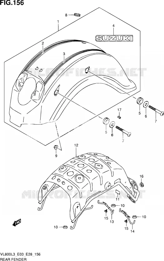 ACHTERSPATBORD (VL800CL3 E03) Suzuki MOTO 800 VOLUSIA 2013  VL800 L3/VL800T L3/VL800C L3