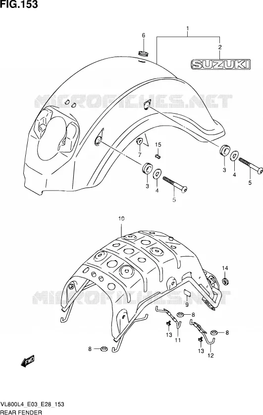 ACHTERSPATBORD (VL800L4 E03) Suzuki MOTO 800 VOLUSIA 2014  VL800 L4/VL800T L4/VL800C L4