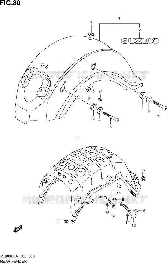 ACHTERSPATBORD Suzuki MOTO 800 INTRUDER 2016  VL800B L4 (E19)